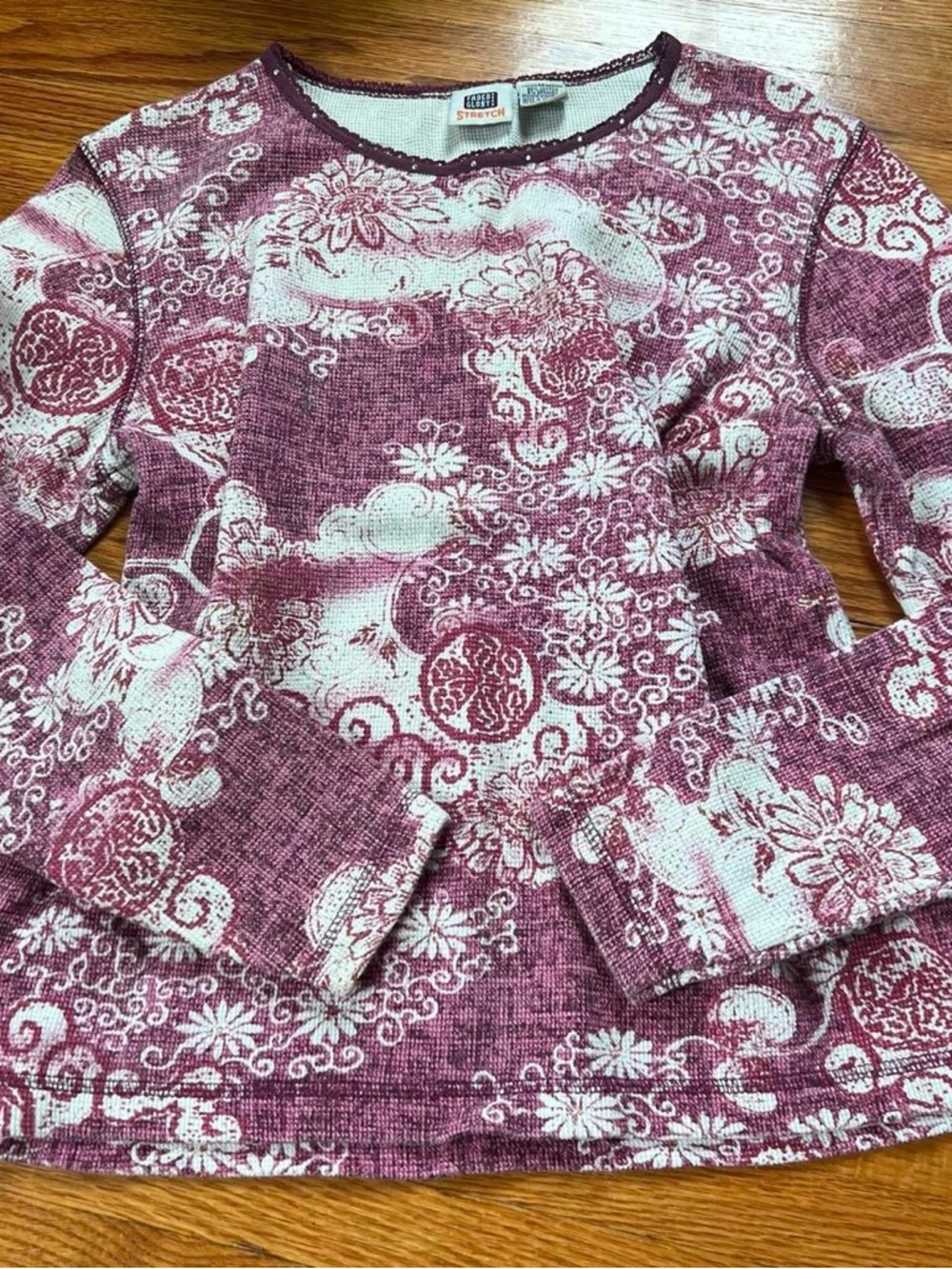 Y2K whimsigoth Faded Glory Henley, lace details and studded neckline